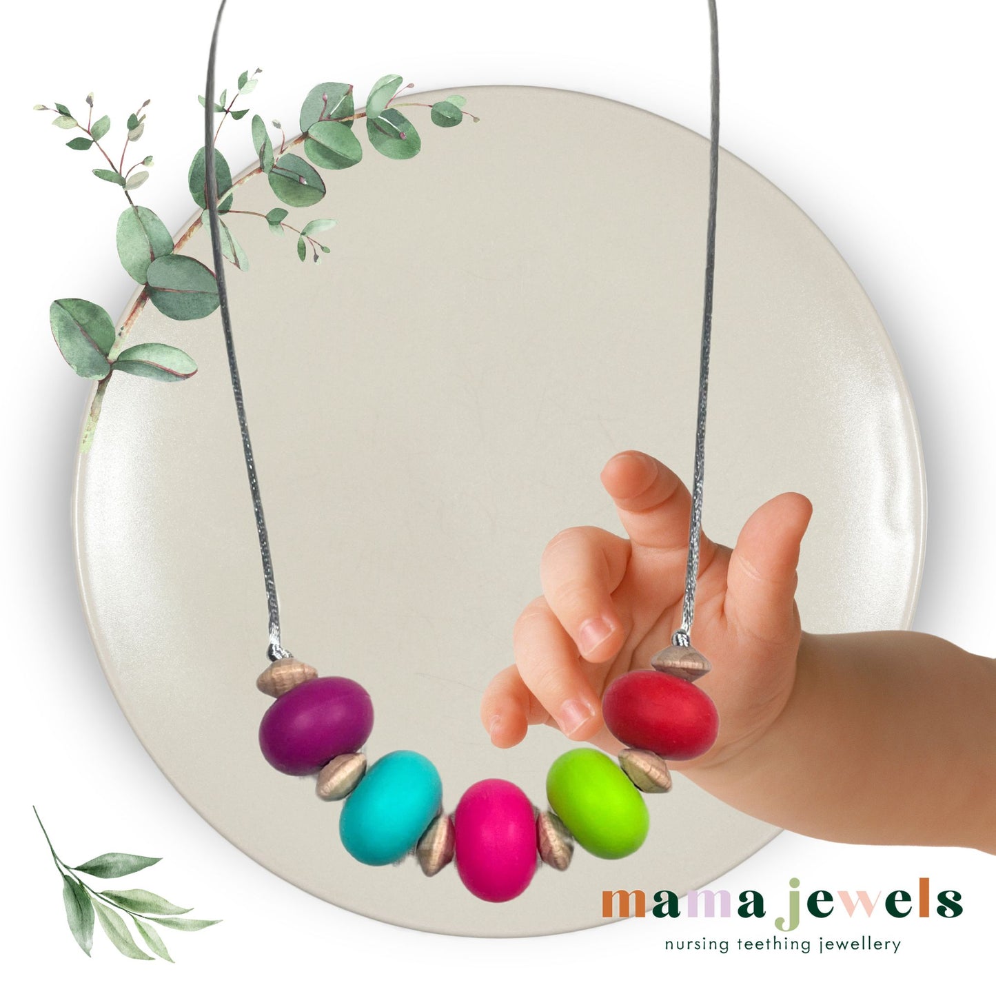 Bright Nursing teething necklace silicone beechwood | Beach Pebbles Ice Lolly image 2