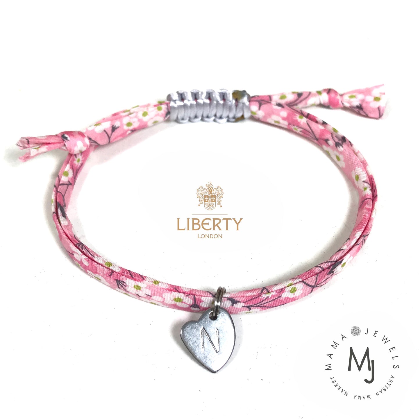 Liberty print fabric bracelet | Personalised | Light pink image 0