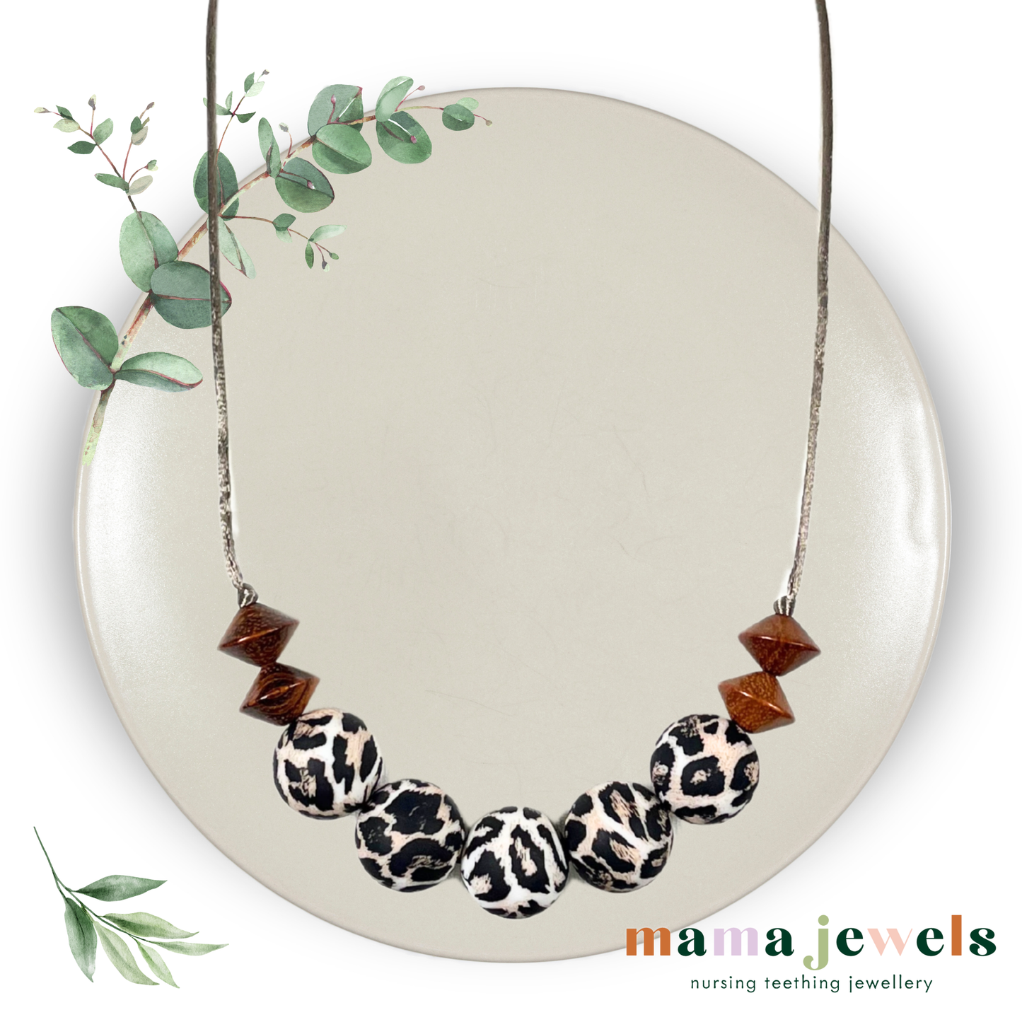 Nursing teething necklace silicone beechwood | Azaria Animal print image 2