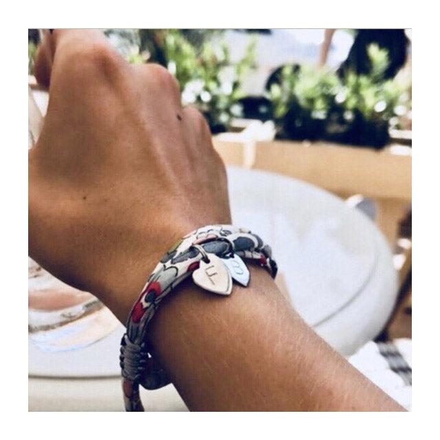 Liberty print bracelet personalised initial | Grey Polka dot image 2
