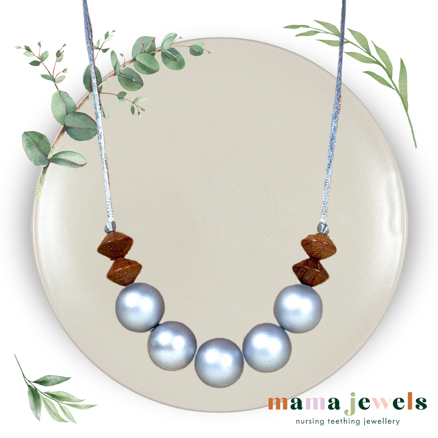 Nursing teething necklace silicone beechwood | Azaria Silver image 2