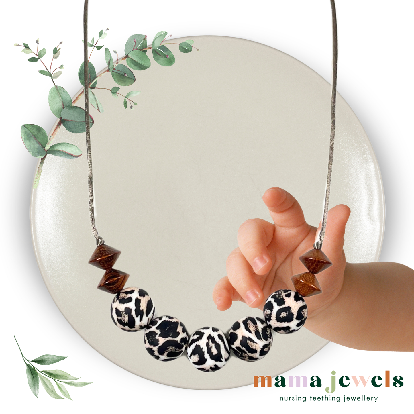 Nursing teething necklace silicone beechwood | Azaria Animal print image 3