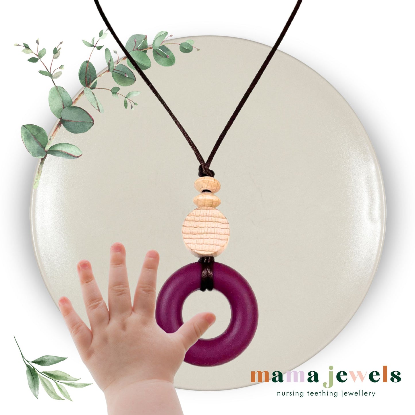 Mama Jewels Silicone Teething ring necklace Malbec red | MILO