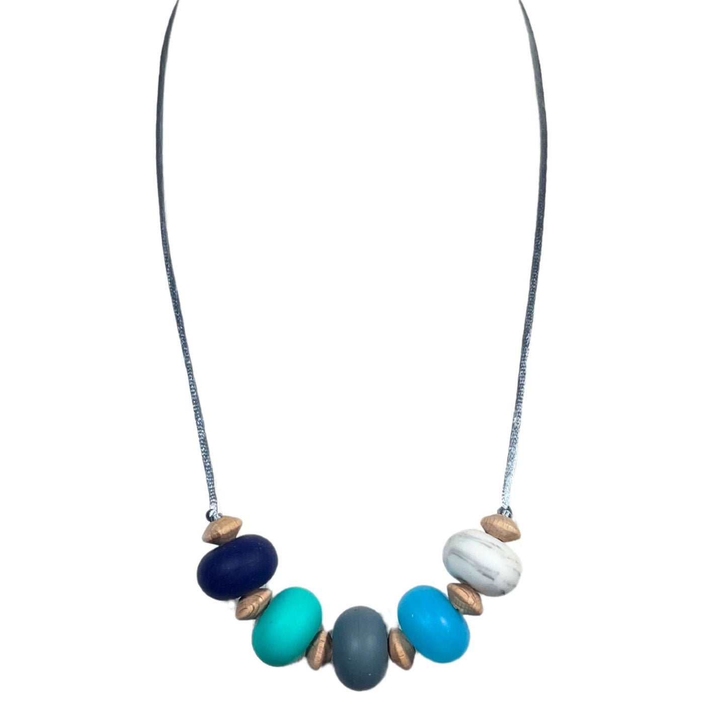 Blue Nursing teething necklace silicone beechwood | Beach Pebbles Surf image 1