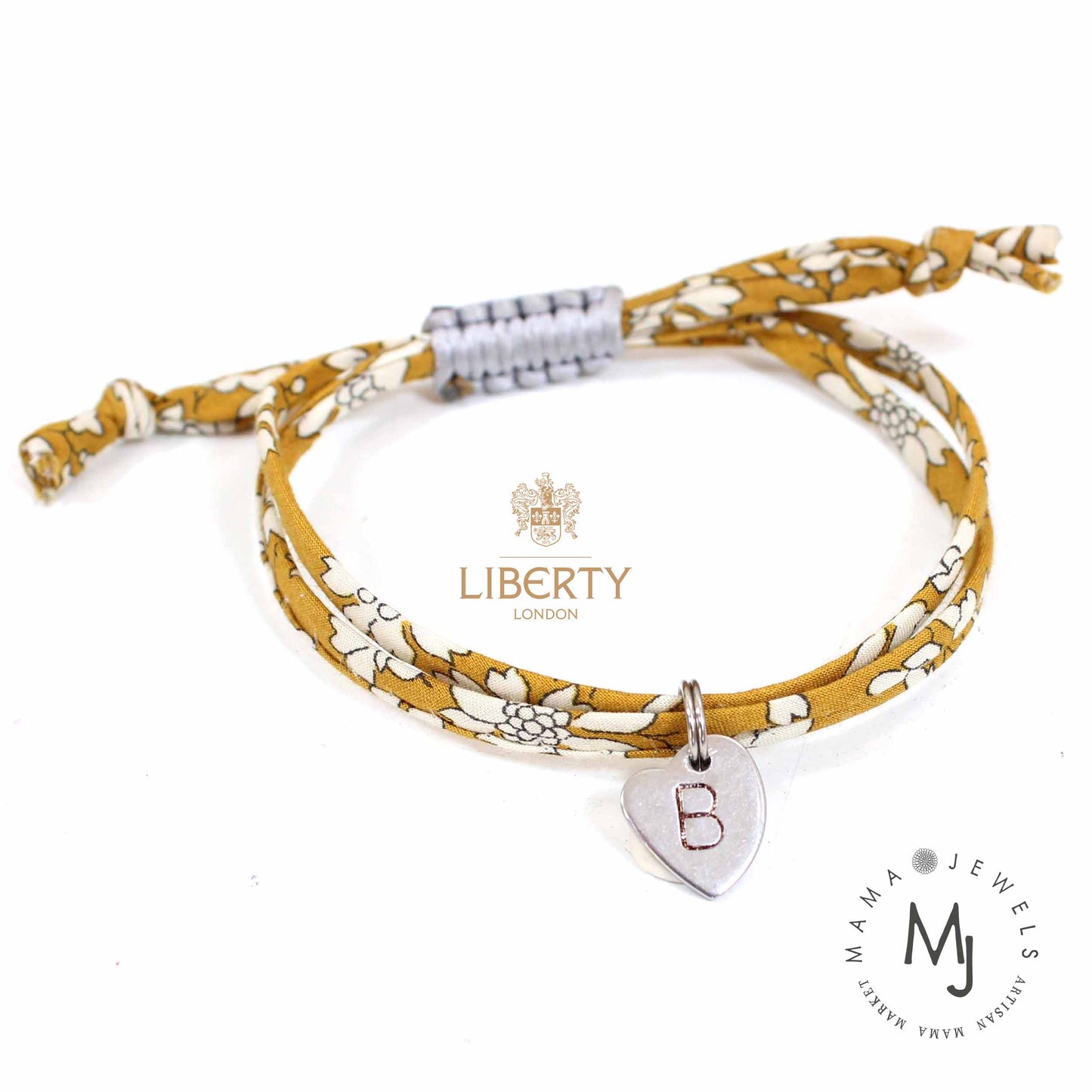Liberty print bracelet personalised initial | mustard image 0