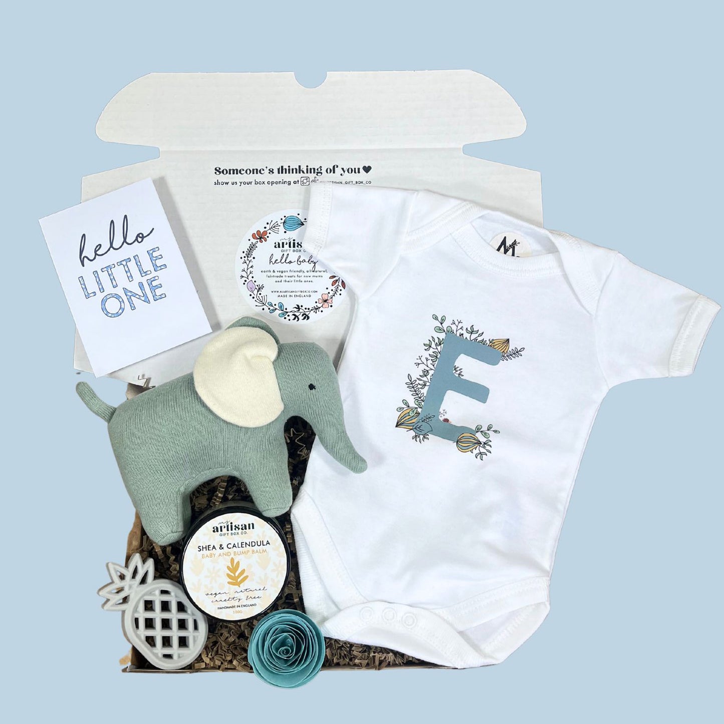Babyshower gift Personalised new baby boy gift set box teal