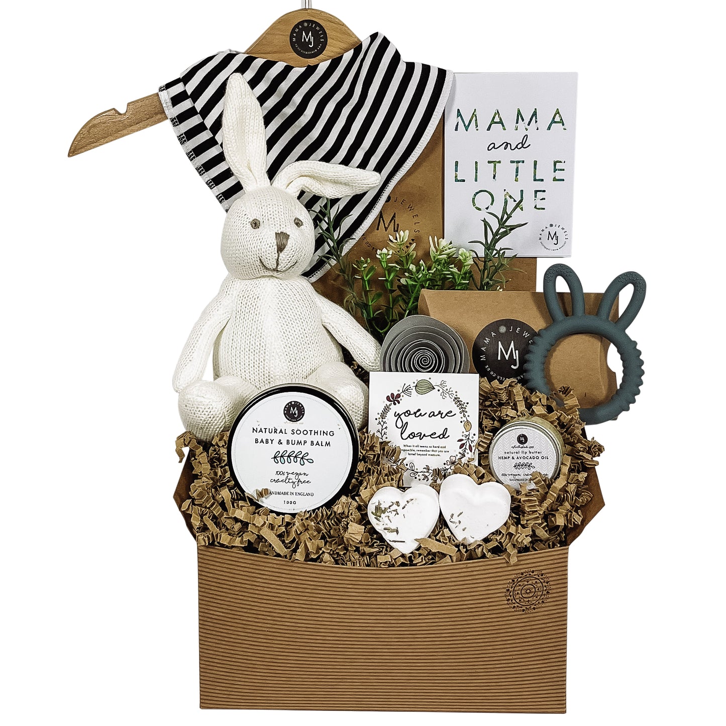 Mum and baby knitted bunny gift hamper monochrome gender neutral image 4