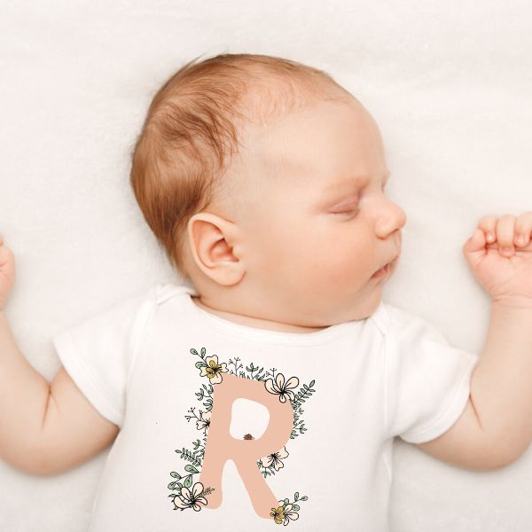 Personalised Baby Girl Gift Monogram baby onesie | Floral pink image 0