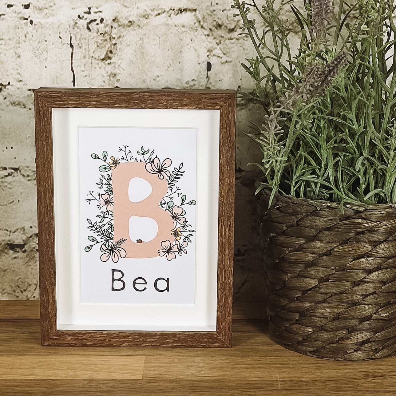 Personalised baby girl gift | Monogram Nursery Art Print | Floral pink image 0