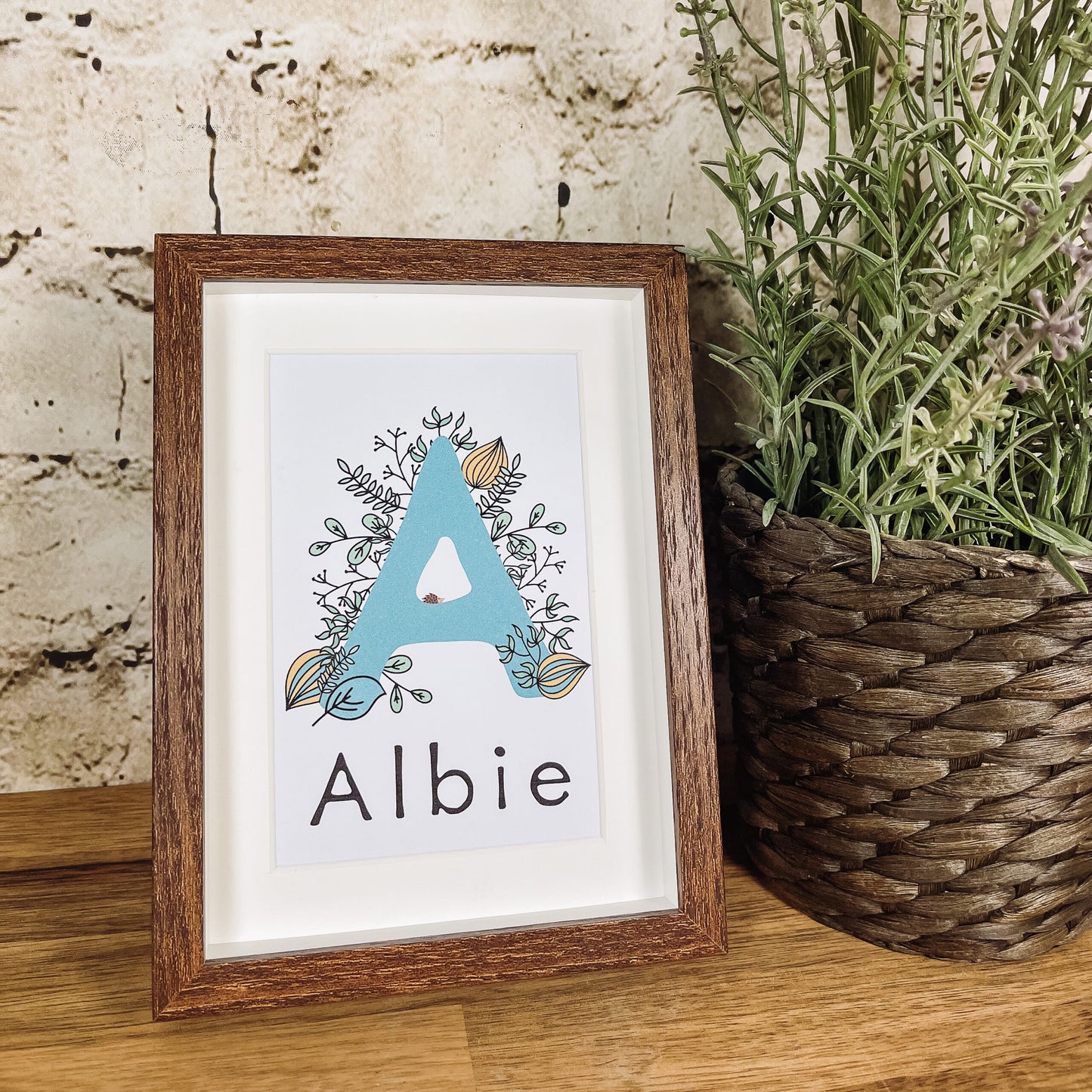 Monogram personalised nursery name print | Botanical image 0