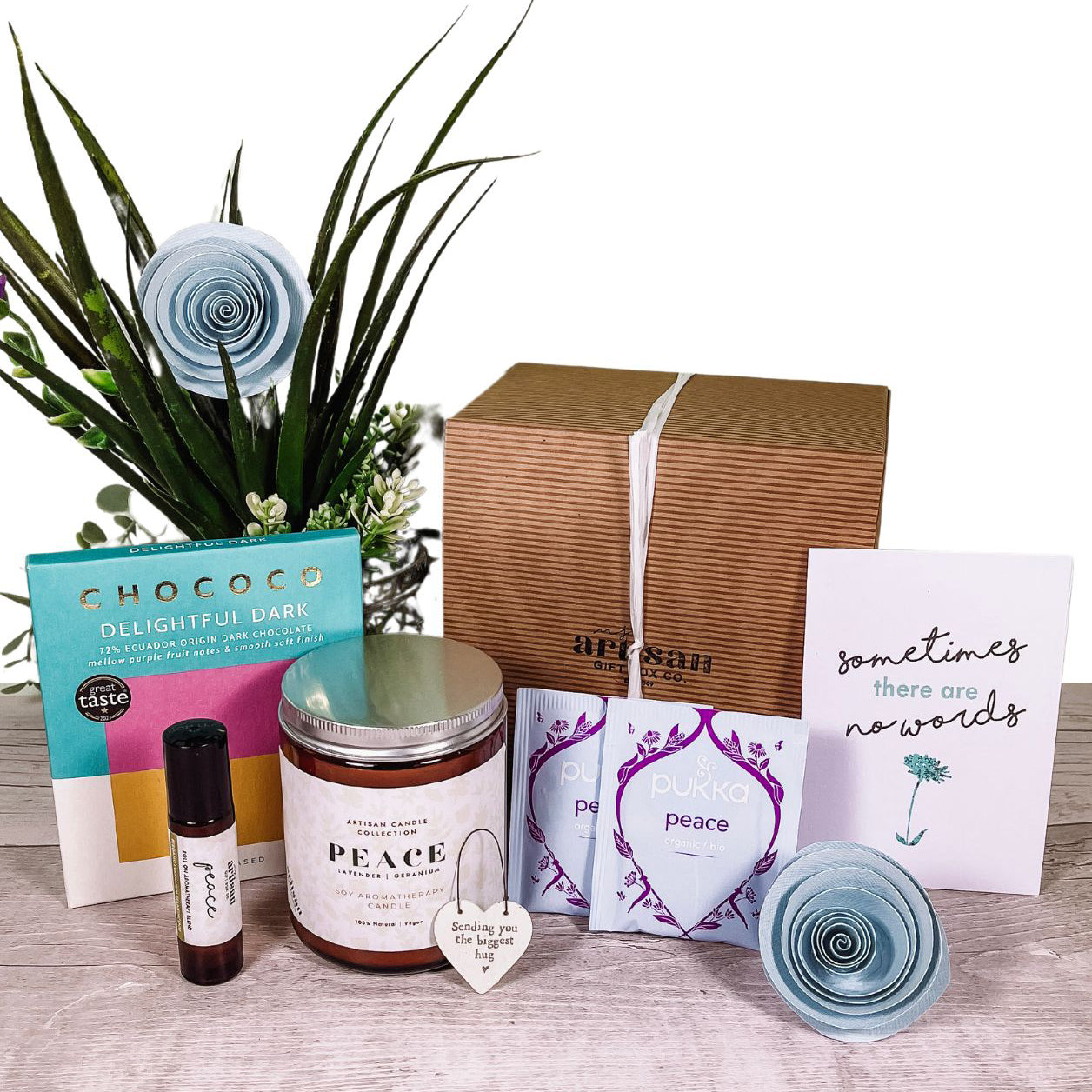 Bereavement Gift Hamper | Hug in a Box | Peace Candle Blue with Journal image 1