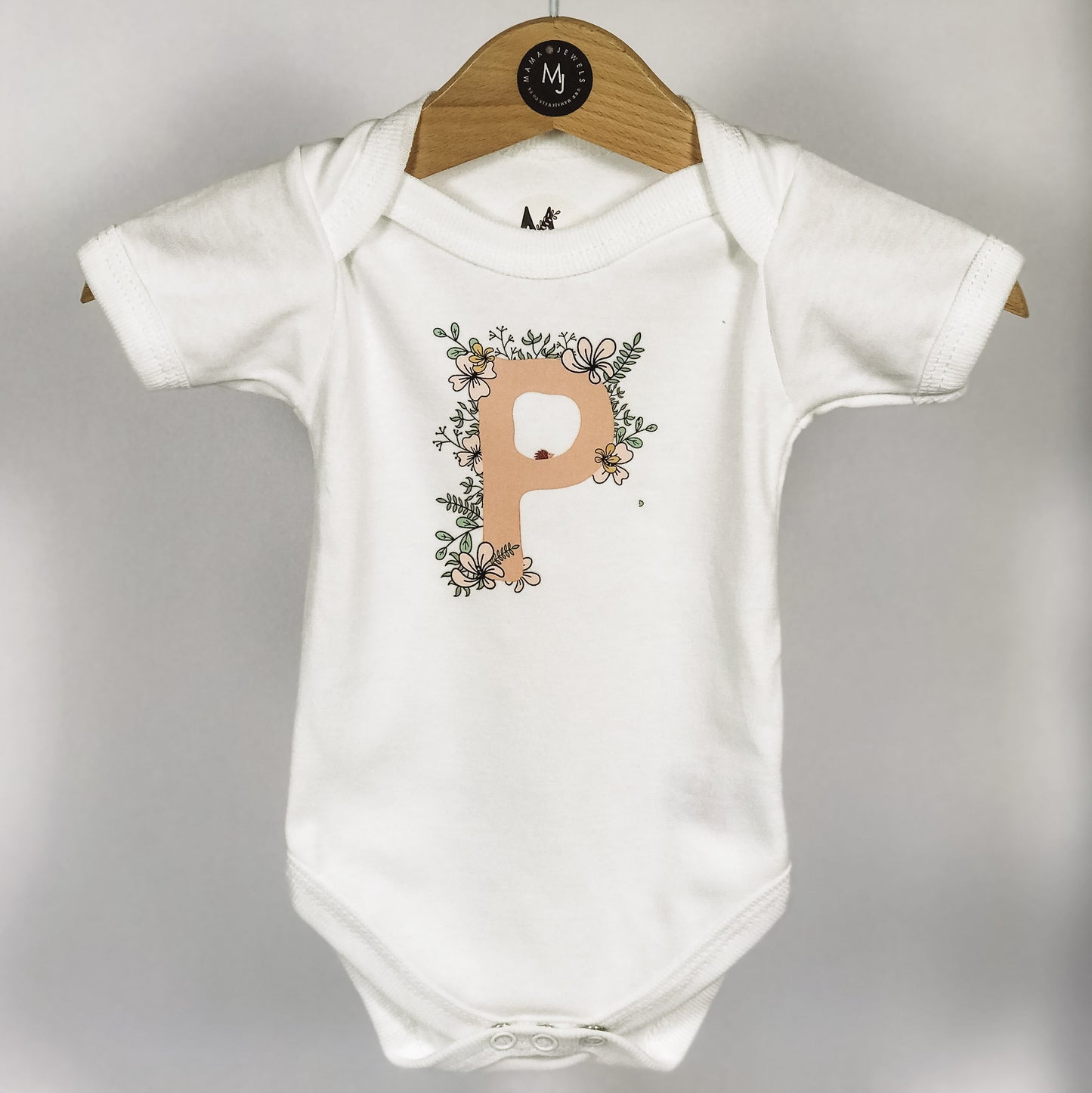 Personalised Baby Girl Gift Monogram baby onesie | Floral pink image 1