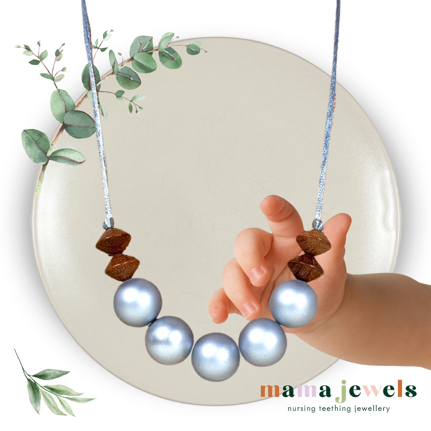 Nursing teething necklace silicone beechwood | Azaria Silver image 3