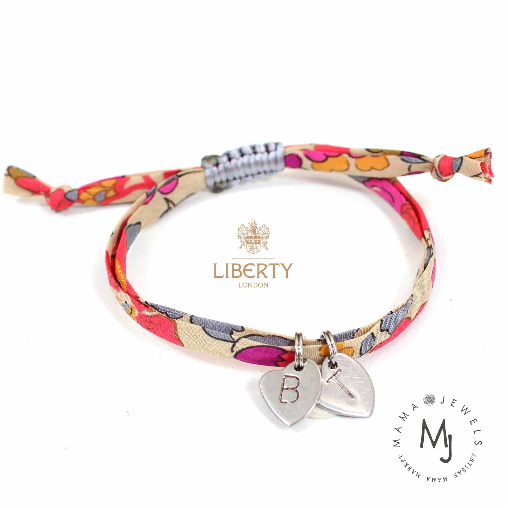 Liberty print bracelet personalised initial | Warm coral pink image 0
