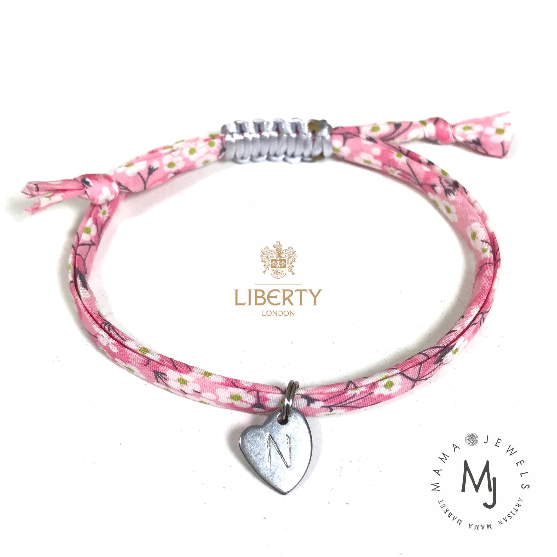 Liberty print fabric bracelet | Personalised | Light pink image 0