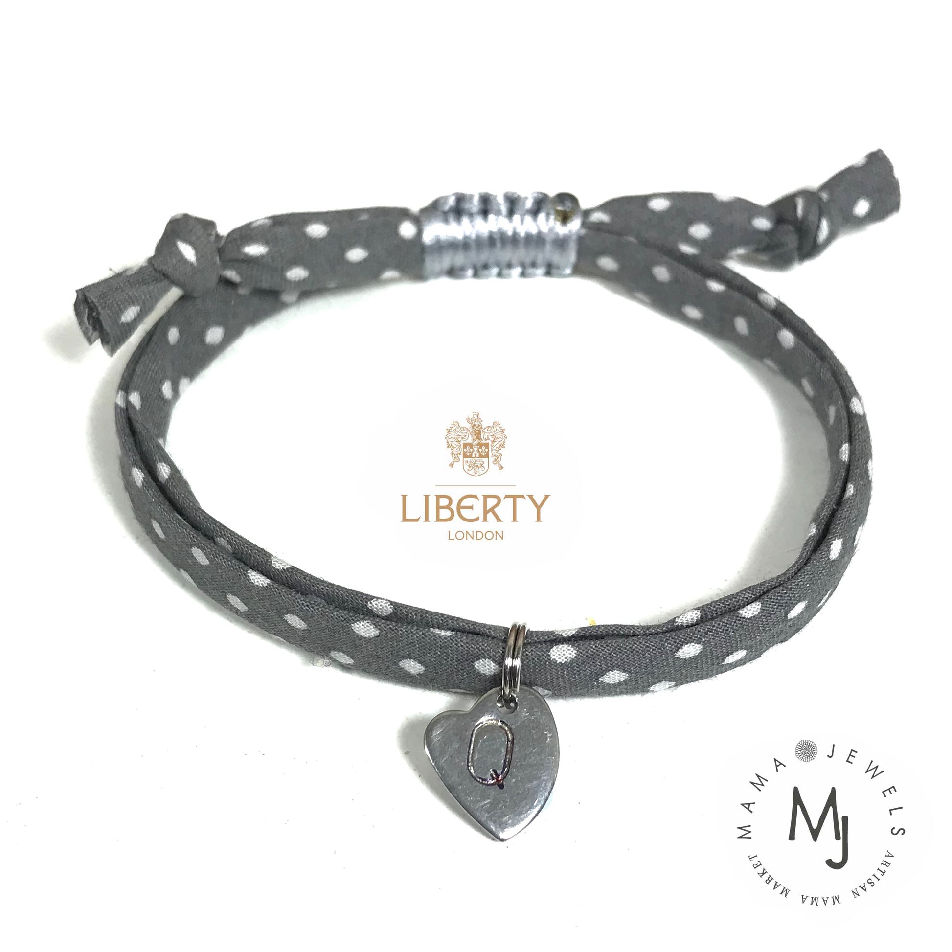 Liberty print bracelet personalised initial | Grey Polka dot image 0