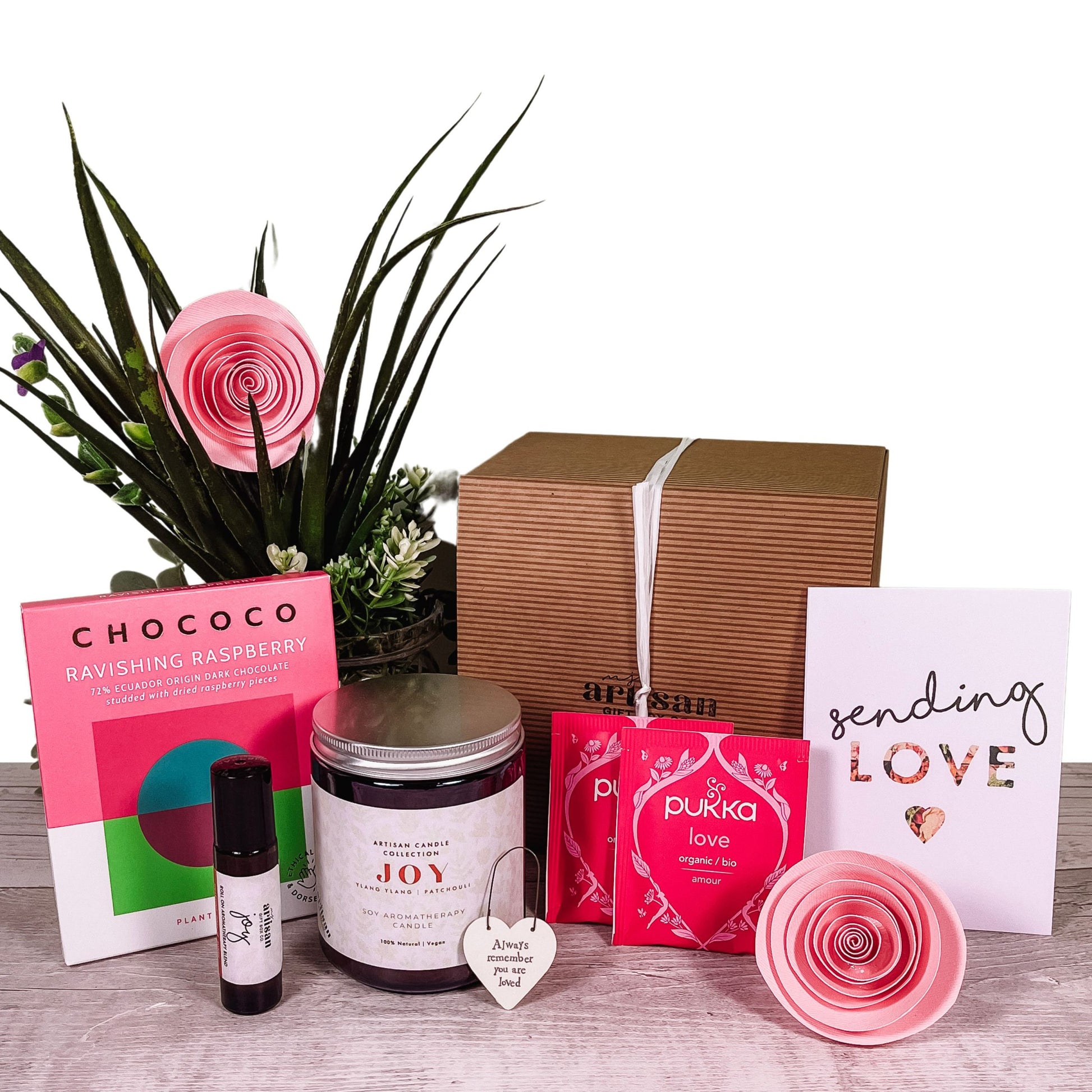 Thinking of You Gift Hamper | Hug in a Box | Joy Candle Pink with journal image 1