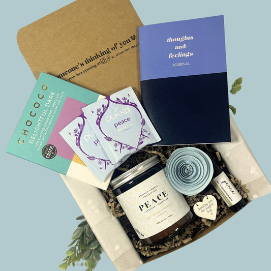 Bereavement Gift Hamper | Hug in a Box | Peace Candle Blue with Journal image 0