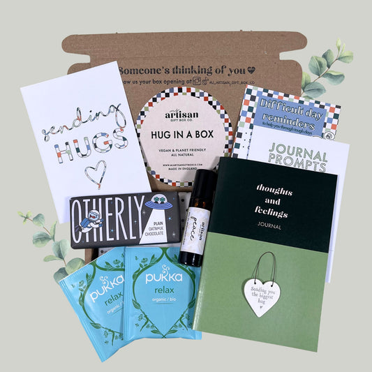 Sympathy bereavement gift for man unisex | Journal | hug in box | care package | green image 0