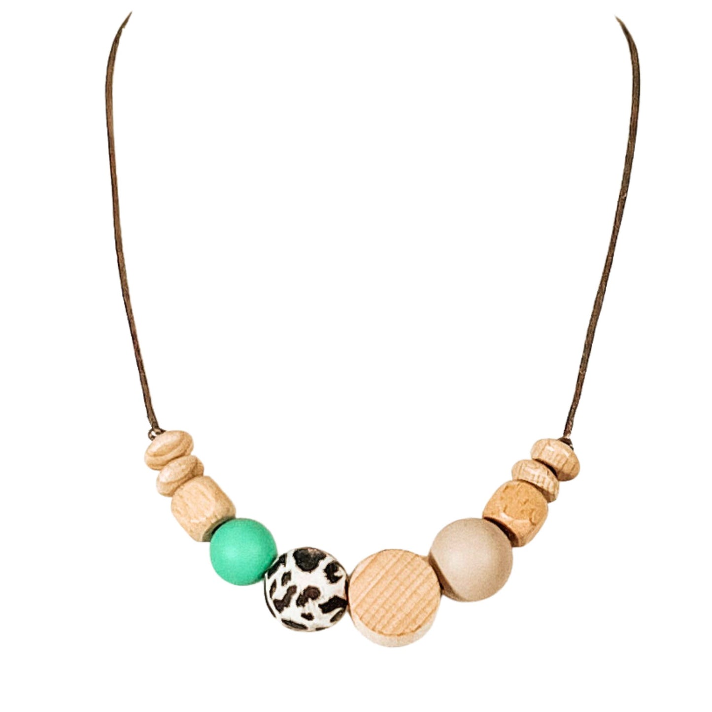 NOA Beechwood and silicone teething necklace | Leopard Green image 1