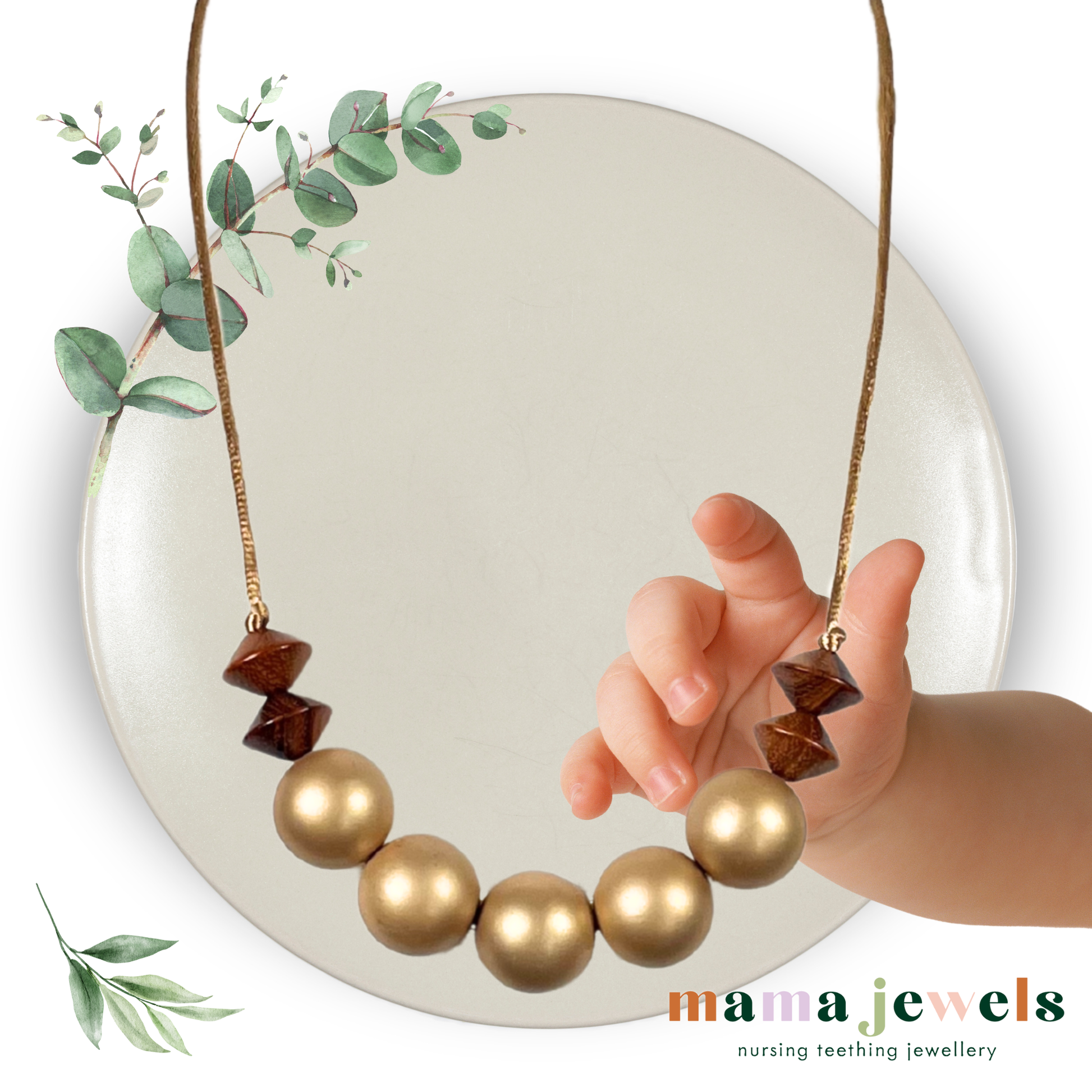 Nursing teething necklace silicone beechwood Azaria Gold – MJ