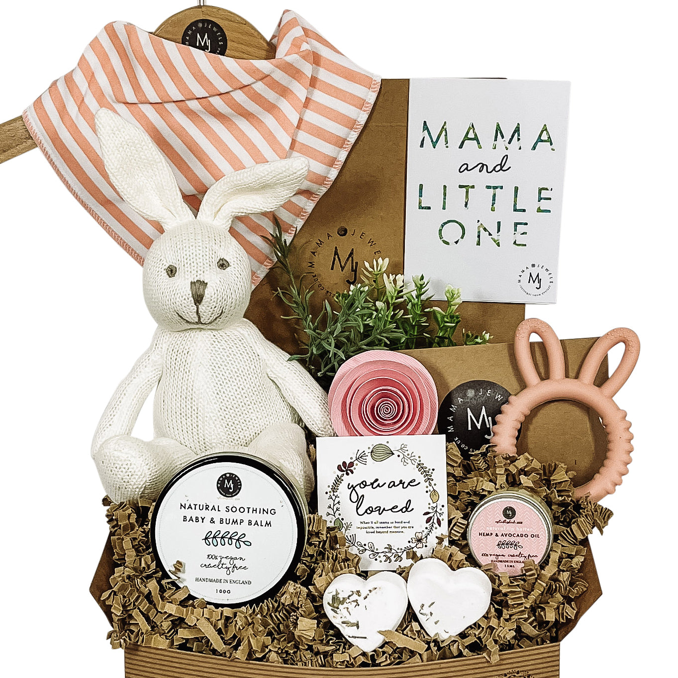 Mum and baby gift hamper baby girl pink knitted bunny image 0