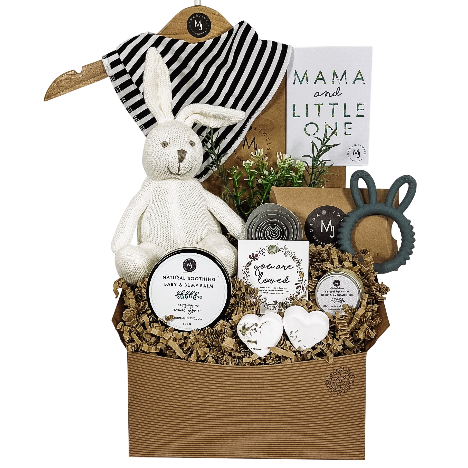 Mum and baby knitted bunny gift hamper monochrome gender neutral image 4