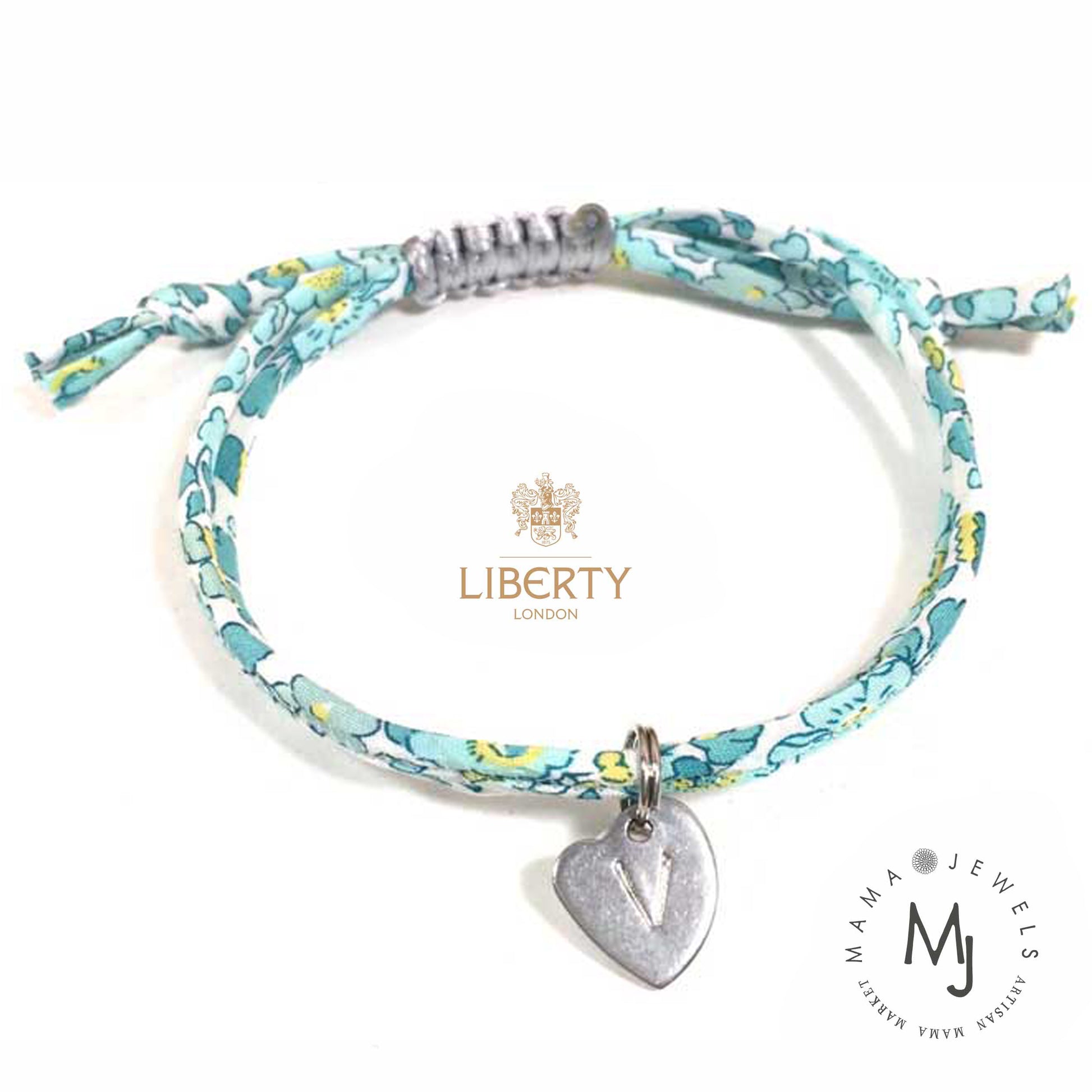 Liberty print bracelet personalised initial | Turquoise image 0