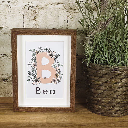 Personalised baby girl gift | Monogram Nursery Art Print | Floral pink image 0