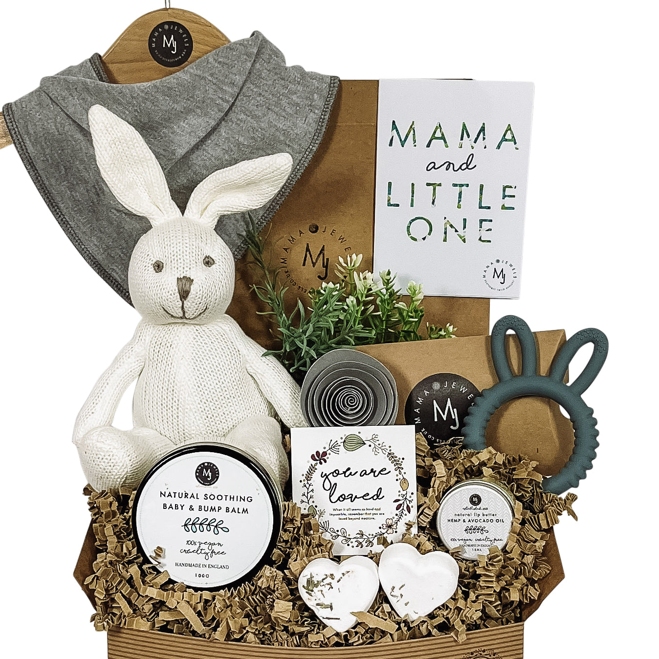 Babyshower gift Unisex Mum and baby vegan hamper | knitted Bunny | Grey image 0
