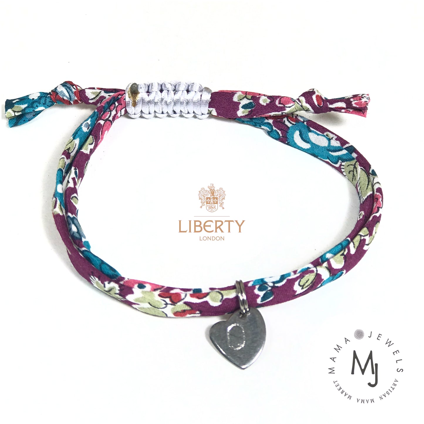 Liberty print bracelet personalised initial | Damson flowers image 0