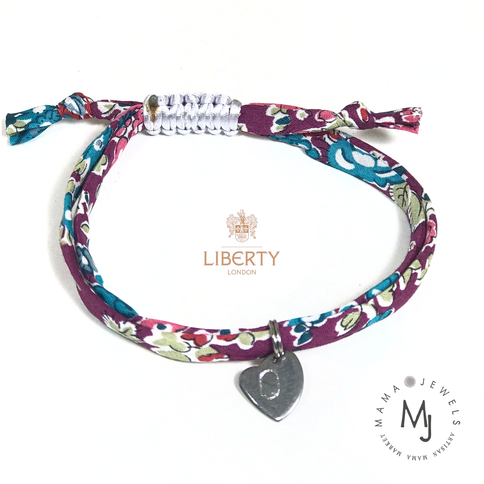 Liberty print bracelet personalised initial | Damson flowers image 0