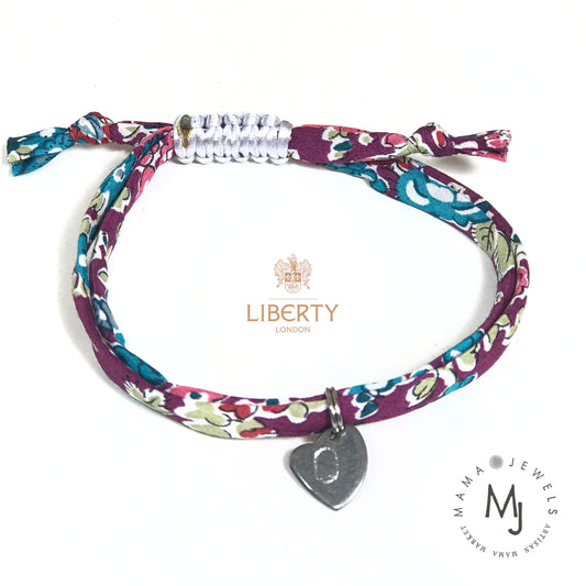 Liberty print bracelet personalised initial | Damson flowers image 0