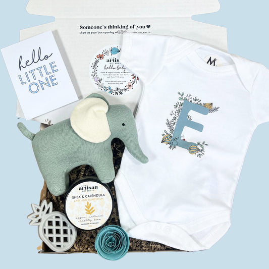 Babyshower gift Personalised new baby boy gift set box teal