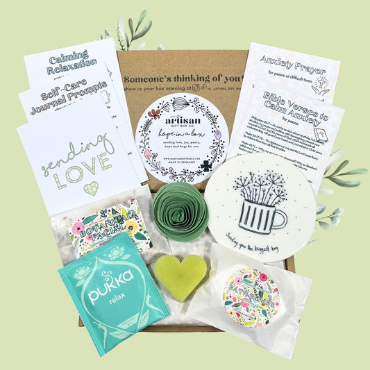 Christian Women's Hope Hug in a Box, Thinking of You, Self Care Gift - Coaster Green