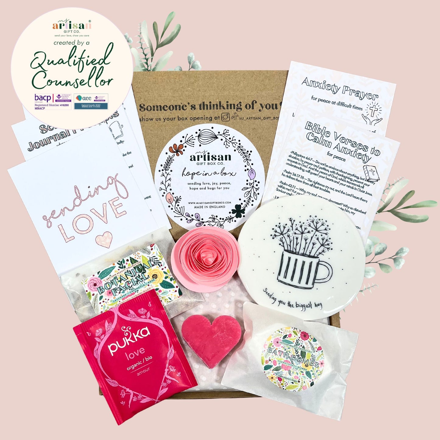 Christian Women's Hope Hug in a Box, Thinking of You, Self Care Gift - Coaster Pink
