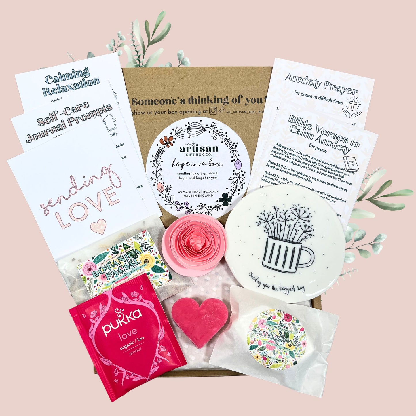 Christian Women's Hope Hug in a Box, Thinking of You, Self Care Gift - Coaster Pink