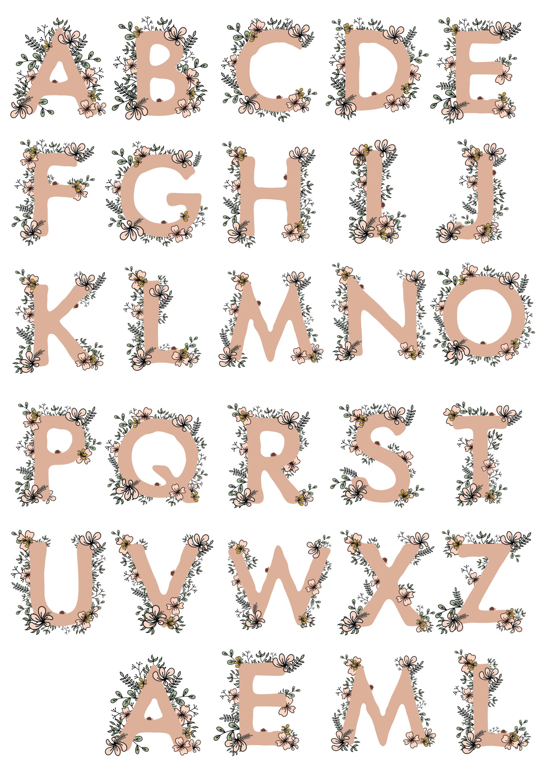 Personalised baby girl gift | Monogram Nursery Art Print | Floral pink image 1