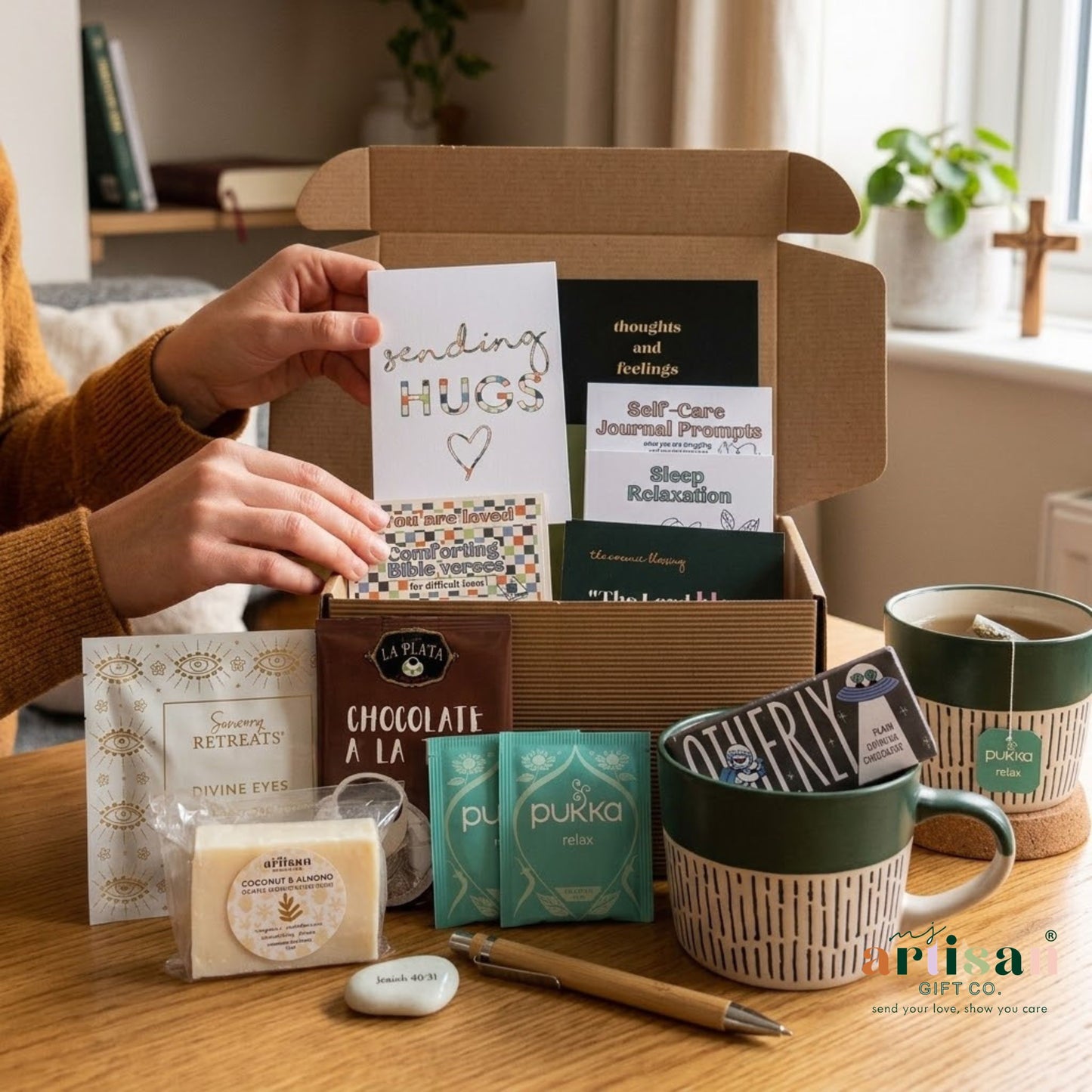 Christian Hug in a box gift for men, care package, get well, encouragement with scriptures