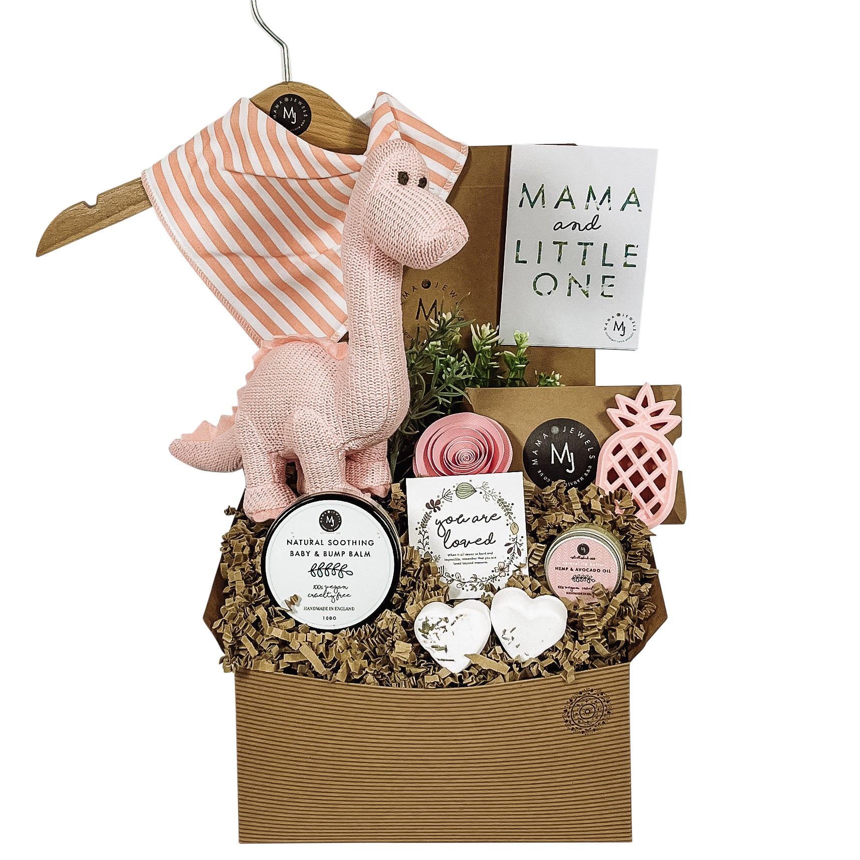 Mum and Baby gift hamper | Baby shower | knitted pink dinosaur image 4