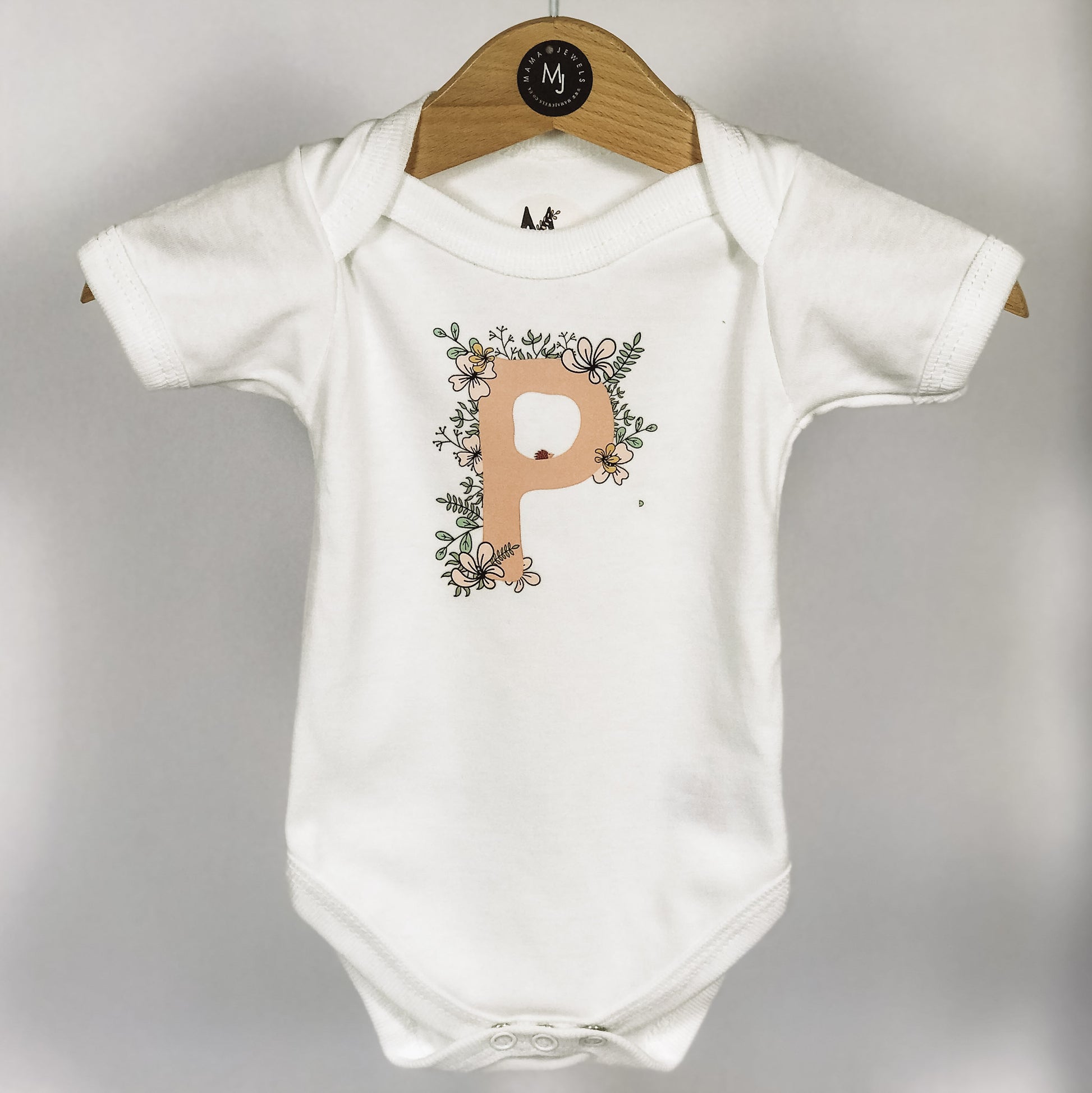 Personalised Baby Girl Gift Monogram baby onesie | Floral pink image 1