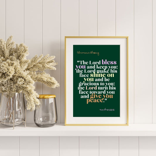 'The Blessing' Christian Art Card A5 A6 Religious Faith Green